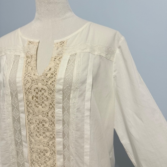 Chico's 2 Lightweight Fine Cotton Lace Romantic Blouse Top Size L - Picture 2 of 9